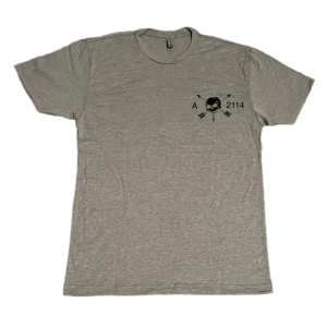 T-Shirt with the picture of a skull with a dagger pierced through it printed on the tee.