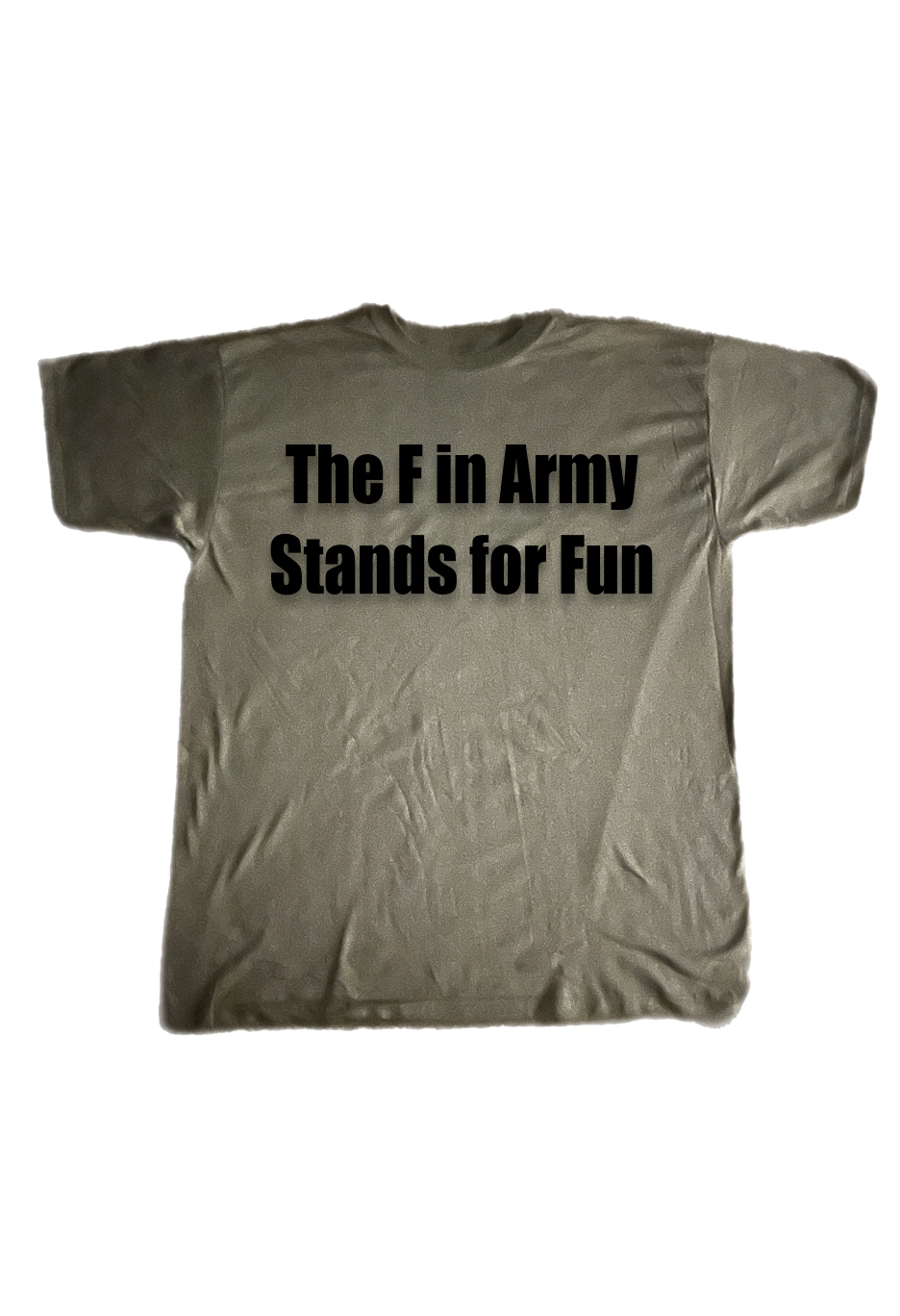 The F in Army T-Shirt with the words “The F in Army Stands for Fun” printed on it.